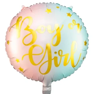 Ballon en aluminium boy or girl pour gender reveal rose et bleu pastel