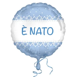 Ballon en feuille étoiles de baptême pour garçon bleu clair avec inscription È NATO