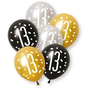 Ballonnen 13 Jaar Zwart Goud 30cm 6st van Unique koop je bij Partywinkel