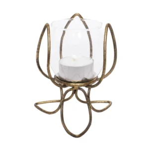 Photophore fleur de lotus pour décoration de fête or vieilli vintage en métal