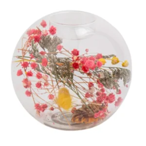 Transparenter Kerzenhalter mit bunten Trockenblumen 11 x 10,5 cm Landhochzeit