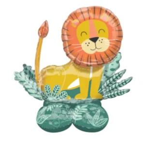 Ballon aluminium géant Airloonz Lion Get Wild pour décoration jungle jaune et orange