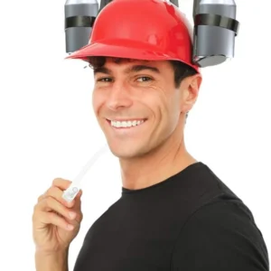 Casque anti-soif pour adulte rouge avec porte-canettes