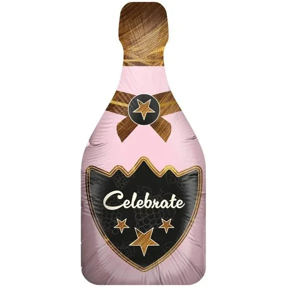 Champagne Fles Helium Ballon Roze Celebrate Leeg 90cm van VDV Benefit koop je bij Partywinkel