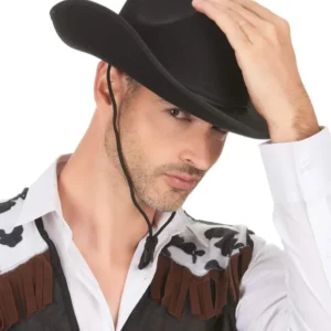 Chapeau de cowboy pour adulte noir avec cordelette