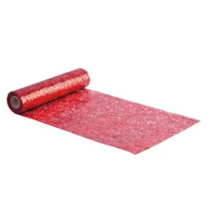 Mise en situation du chemin de table à paillettes pour décoration rouge brillant