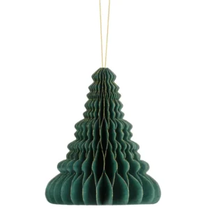 Décoration en papier alvéolé sapin de Noël vert et doré