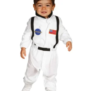 Déguisement astronaute pour bébé blanc avec écussons et bretelles noires