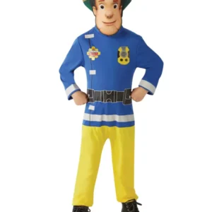 Déguisement classique Sam le Pompier pour enfant bleu et jaune avec masque jaune