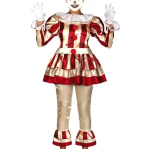 Déguisement clown terrifiante pour femme rouge et blanc ensanglanté