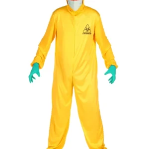 Déguisement combinaison contamination pour adulte jaune avec masque et gants
