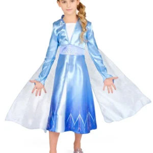 Déguisement Elsa Reine des Neiges 2 classique pour fille bleu satiné avec cape en voile