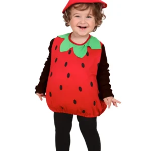 Déguisement de fraise pour fille rouge et vert avec chapeau