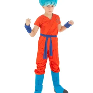 Déguisement Goku Saiyan Super Dragon ball™ pour enfant orange et bleu avec perruque bleue