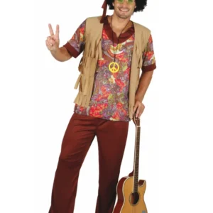 Déguisement hippie pour homme à motif rouge avec gilet à franges