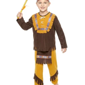 Déguisement indien pour garçon marron et ocre avec franges