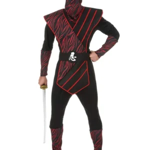 Déguisement ninja fauve pour homme noir et rouge avec motifs tigrés