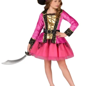 Déguisement de pirate pour fille rose et or avec chapeau
