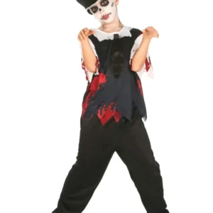 Déguisement de policier zombie pour enfant noir et blanc ensanglanté