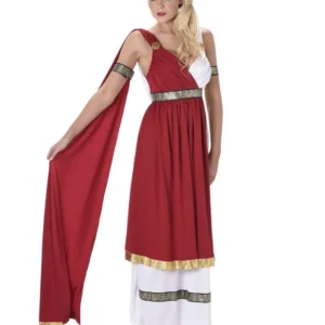 Déguisement de romaine pour femme rouge et blanc avec détails dorés