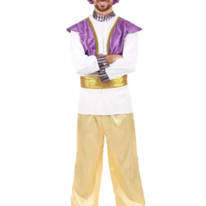 Déguisement de sultan pour homme violet blanc et doré avec turban