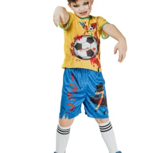 Déguisement zombie joueur de foot pour enfant jaune et bleu ensanglanté
