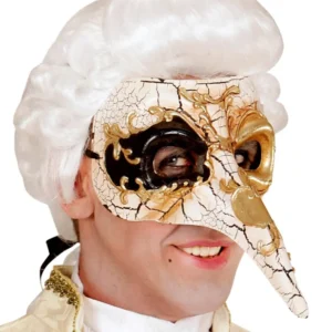 Demi-masque vénitien long nez pour adulte doré effet craquelé
