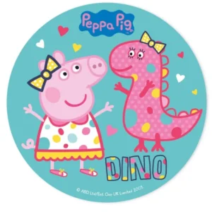 Disque en sucre Peppa Pig pour enfant bleu avec motif dinosaure rose
