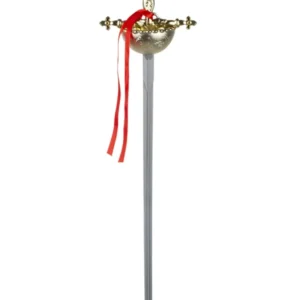 Épée de mousquetaire argentée et dorée avec ruban rouge