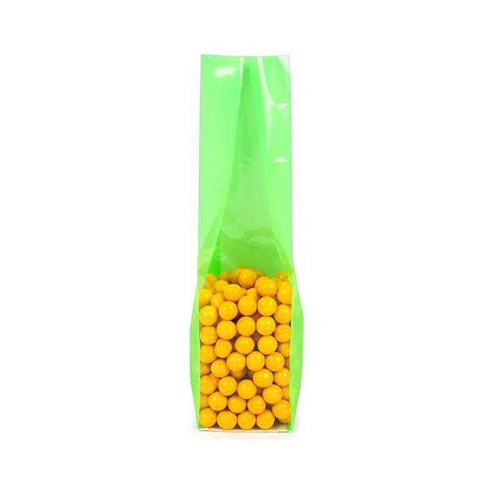 Block Bottom Bags Neon Green w/ Paper Insert 5,1x5,1x21 cm