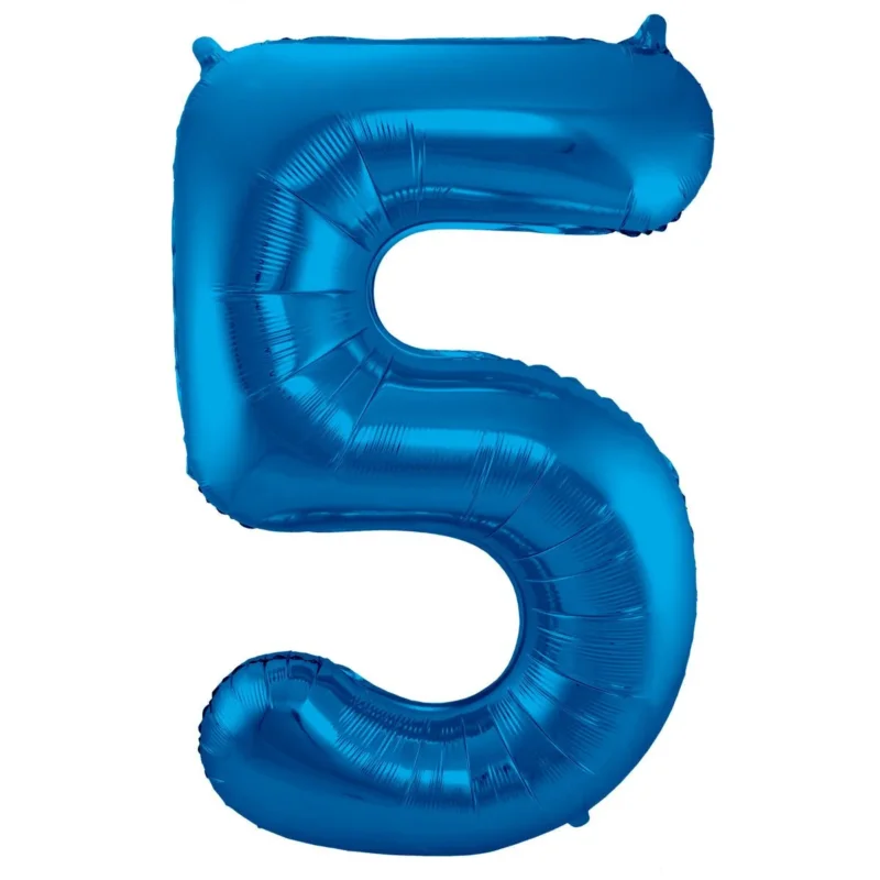 Folie Ballon Cijfer 5 Blauw Metallic XL 86cm leeg van Folat koop je bij Partywinkel