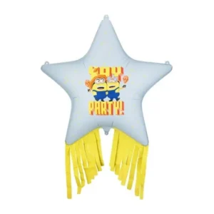 Folieballon Ster met kwastjes Minions, 72x72 cm, mix van Partydeco koop je bij Partywinkel