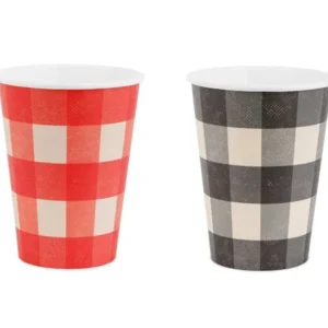 Geruite papieren bekers, mix, 400 ml van Partydeco koop je bij Partywinkel