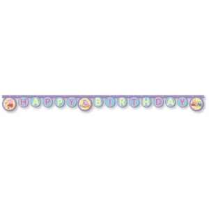 Guirlande articulée Happy Birthday Peppa Pig violette et bleu pastel