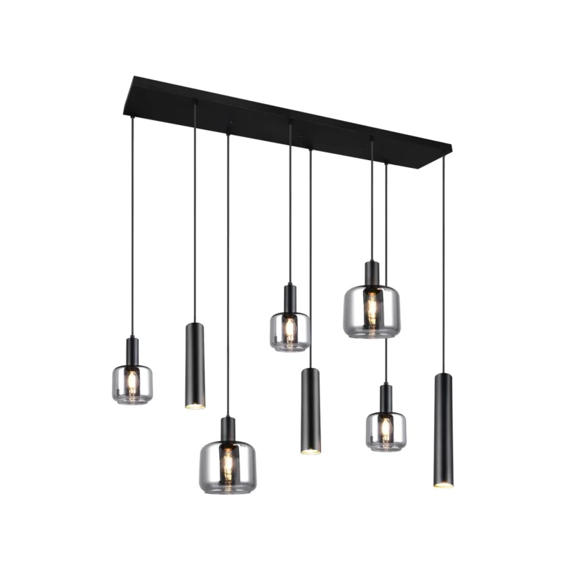 TRIO LIGHTING Hängelampe Pendelleuchte Mataro chrom/schwarz 118cm 8-flg Glas - 4017807612929