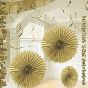 Kit de décoration en papier anniversaire et mariage pour fête doré 18 pièces