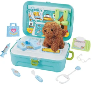 Kit de jeu vétérinaire pour enfant bleu avec peluche de chien et accessoires