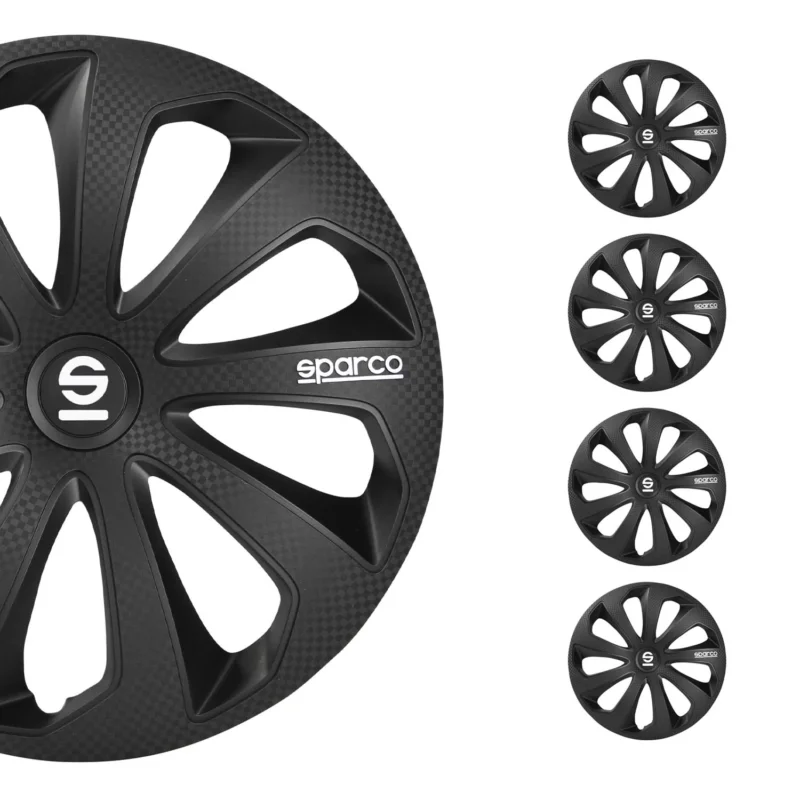 Radkappen Radzierblenden Sparco Sicilia 15" Zoll Abdeckung Schwarz Carbon 4x