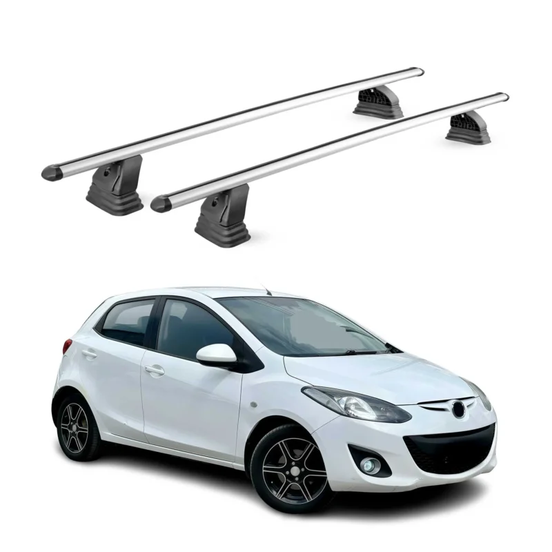 Alu Dachträger für Mazda 2 II Schrägheck 2007-2014 TÜV T-Nut 75 kg 2tlg Silber