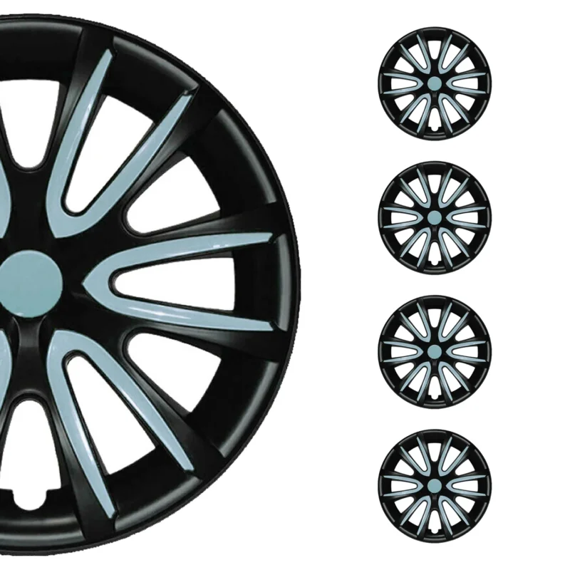 4x Radkappen Radzierblenden für 14" Zoll Stahlfelgen Schwarz Hell Blau