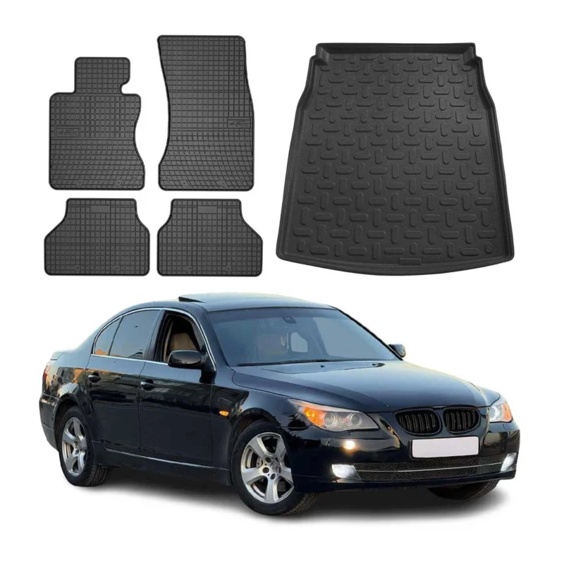 Fußmatten & Kofferraumwanne Set für BMW 5er E60 2001-2010 Gummi TPE Schwarz 5x