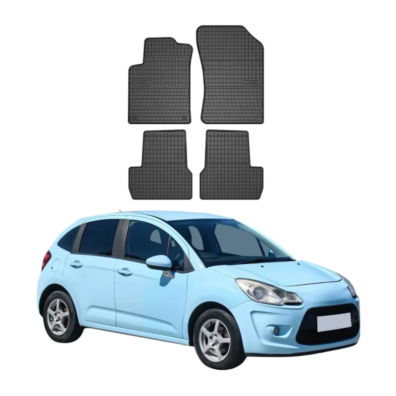 OMAC Gummi Fußmatten für Citroen C3 2009-2016 Automatten Gummi Schwarz 4tlg