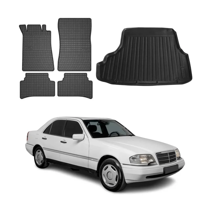 Fußmatten & Kofferraumwanne Set für Mercedes C Klasse W202 1993-2000 Gummi 5x