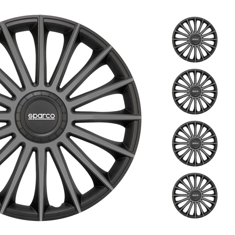 Radkappen Radzierblenden Sparco Treviso 16" Zoll Abdeckung Set Schwarz Grau 4x