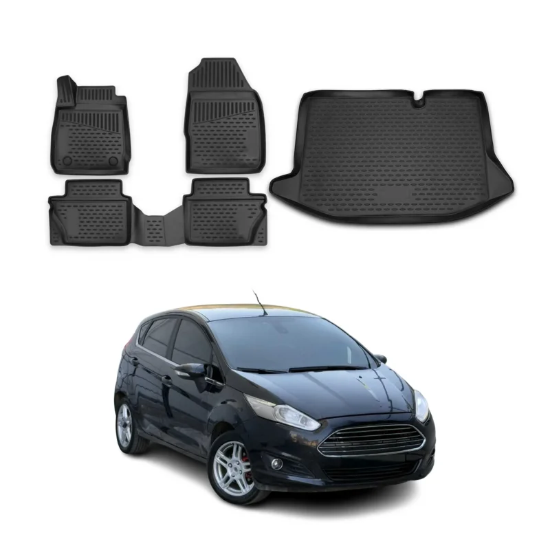 Fußmatten & Kofferraumwanne Set für Ford Fiesta VI 2011-18 Gummi TPE Schwarz 5x