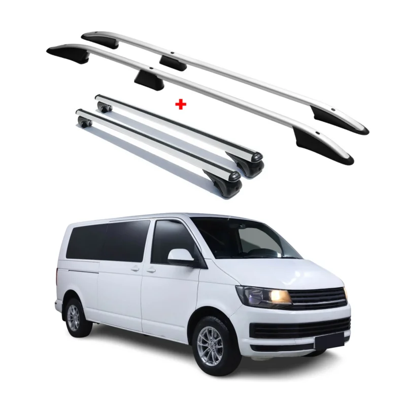 Dachreling + Dachträger SET für VW T6 T6.1 Transporter L2 Aluminium Silber 4tlg