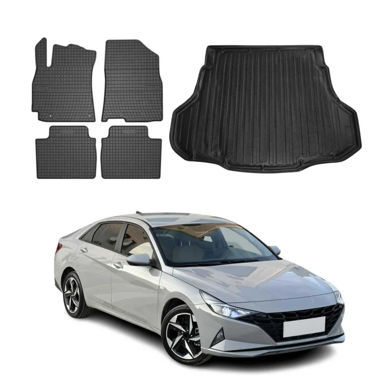 Fußmatten & Kofferraumwanne Set für Hyundai Elantra 2021-2026 Gummi Schwarz 5x