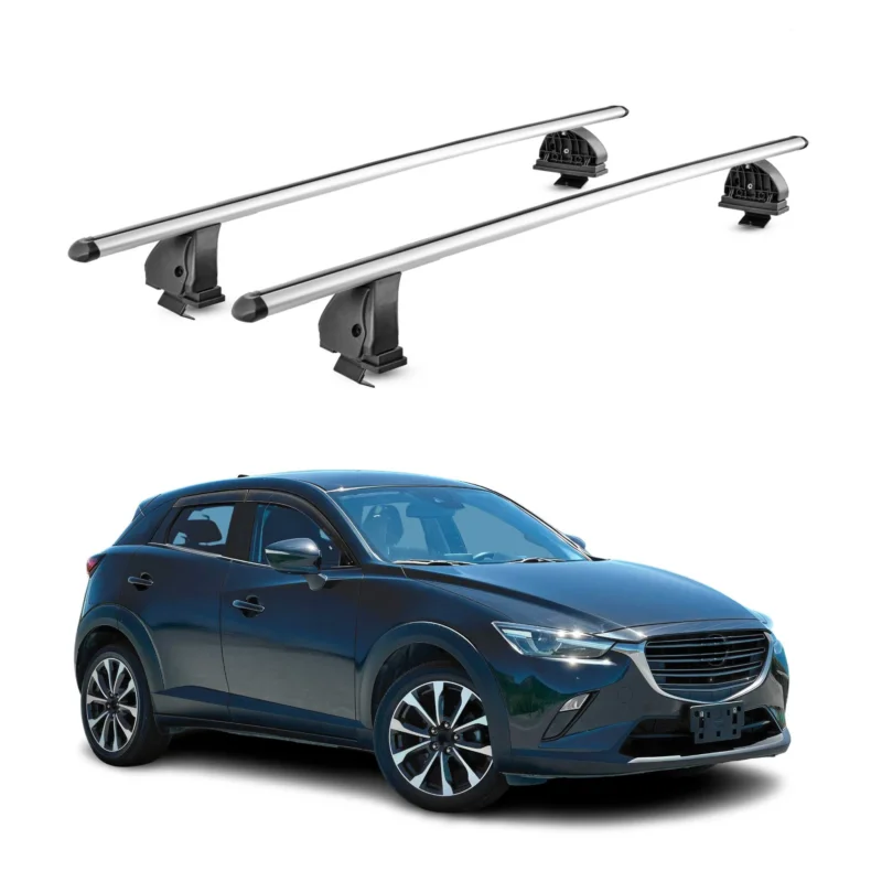 Alu Dachträger für Mazda CX-3 2015-2021 TÜV T-Nut Abschließbar 2tlg Silber
