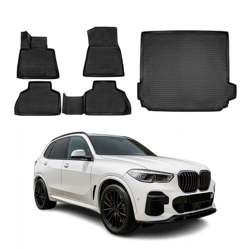 Fußmatten & Kofferraumwanne Set für BMW X5 G05 2019-2026 Gummi TPE Schwarz 5x