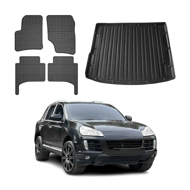 Fußmatten & Kofferraumwanne Set für VW Touareg 2003-2009 Gummi TPE Schwarz 5x